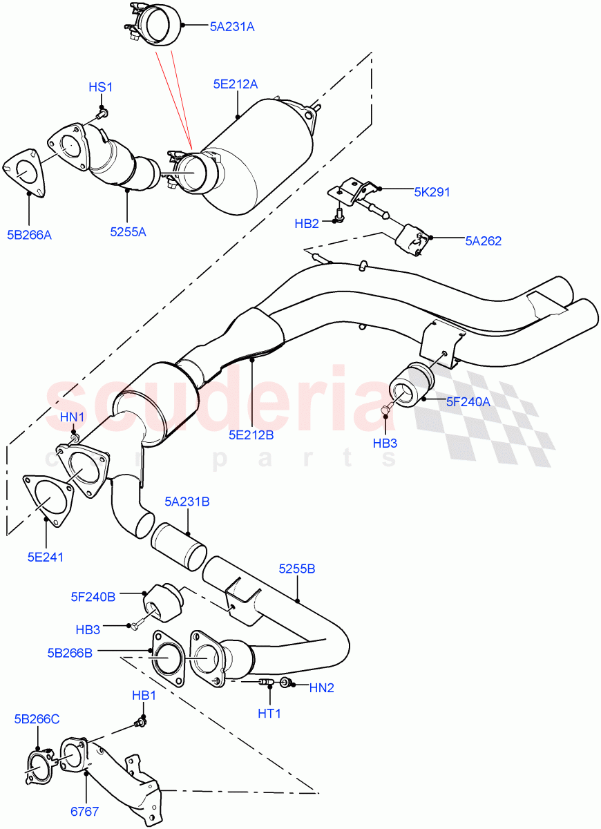 Exhaust System(Front)(4.4L DOHC DITC V8 Diesel,Proconve L6 Emissions,Euro Stage 4 Emissions)((V)TOFA999999) of Land Rover Land Rover Range Rover (2012-2021) [4.4 DOHC Diesel V8 DITC]