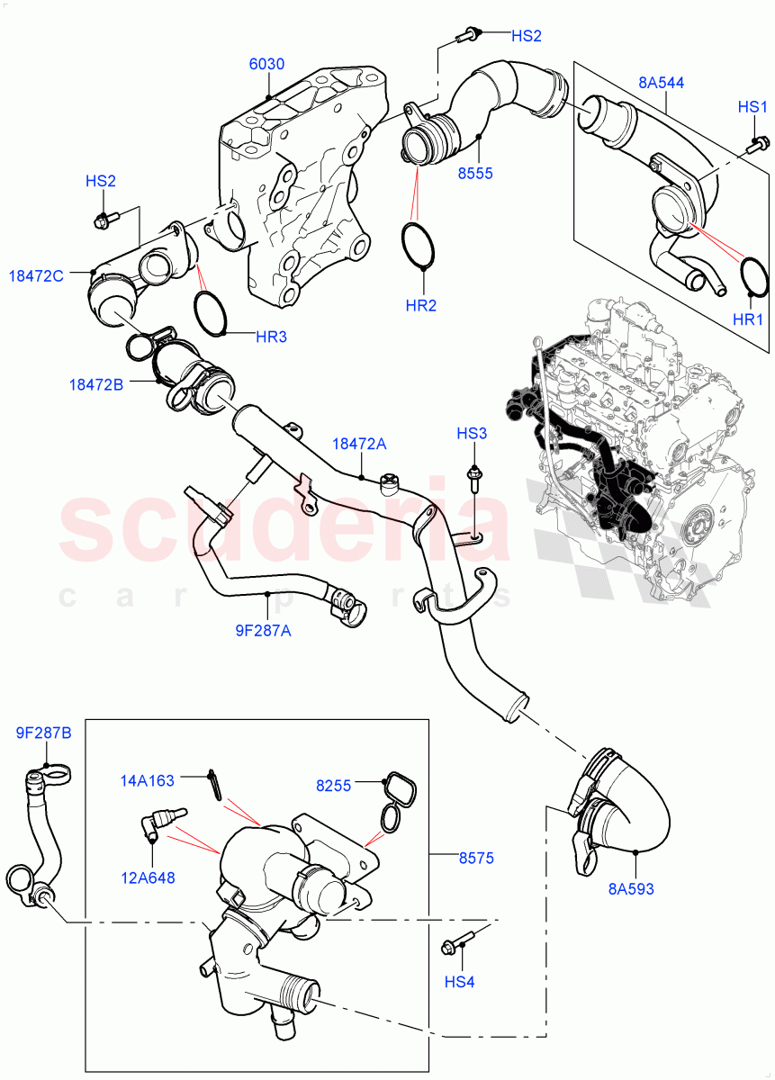 Thermostat/Housing & Related Parts(2.0L I4 High DOHC AJ200 Petrol,2.0L I4 Mid DOHC AJ200 Petrol,2.0L I4 Mid AJ200 Petrol E100)((V)FROMJH000001) of Land Rover Land Rover Range Rover Evoque (2012-2018) [2.0 Turbo Petrol AJ200P]