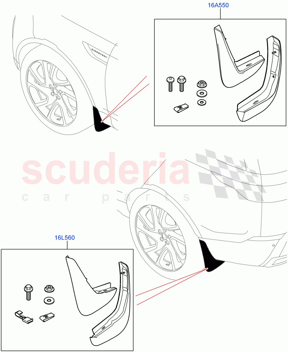 Mudflaps - Front & Rear(Nitra Plant Build, Solihull Plant Build) of Land Rover Land Rover Discovery 5 (2017+) [2.0 Turbo Petrol AJ200P]