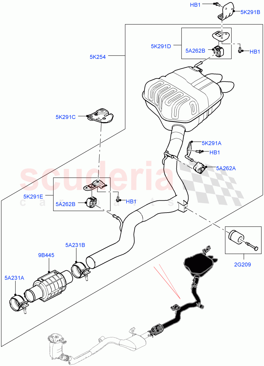 Rear Exhaust System (Nitra Plant Build) (2.0L I4 DSL HIGH DOHC AJ200) ((V) FROMK2000001) of Land Rover Land Rover Discovery 5 (2017+) [2.0 Turbo Diesel]