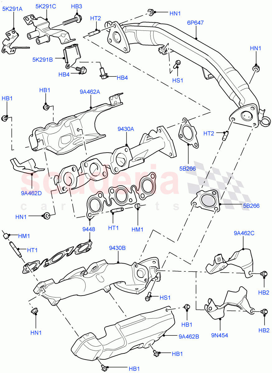 Exhaust Manifold (Nitra Plant Build) (3.0 V6 D Low MT ROW, 3.0 V6 D Gen2 Mono Turbo) ((V) FROMK2000001) of Land Rover Land Rover Discovery 5 (2017+) [3.0 Diesel 24V DOHC TC]