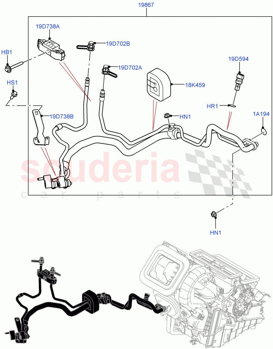 Air Conditioning System (Halewood (UK), Less Chiller Unit, Air Con Refrigerant-HF01234YF, Electric Engine Battery-MHEV, Less Electric Engine Battery) ((V) FROMLH000001, (V) TOLH999999) of Land Rover Land Rover Discovery Sport (2015+) [2.0 Turbo Petrol AJ200P]