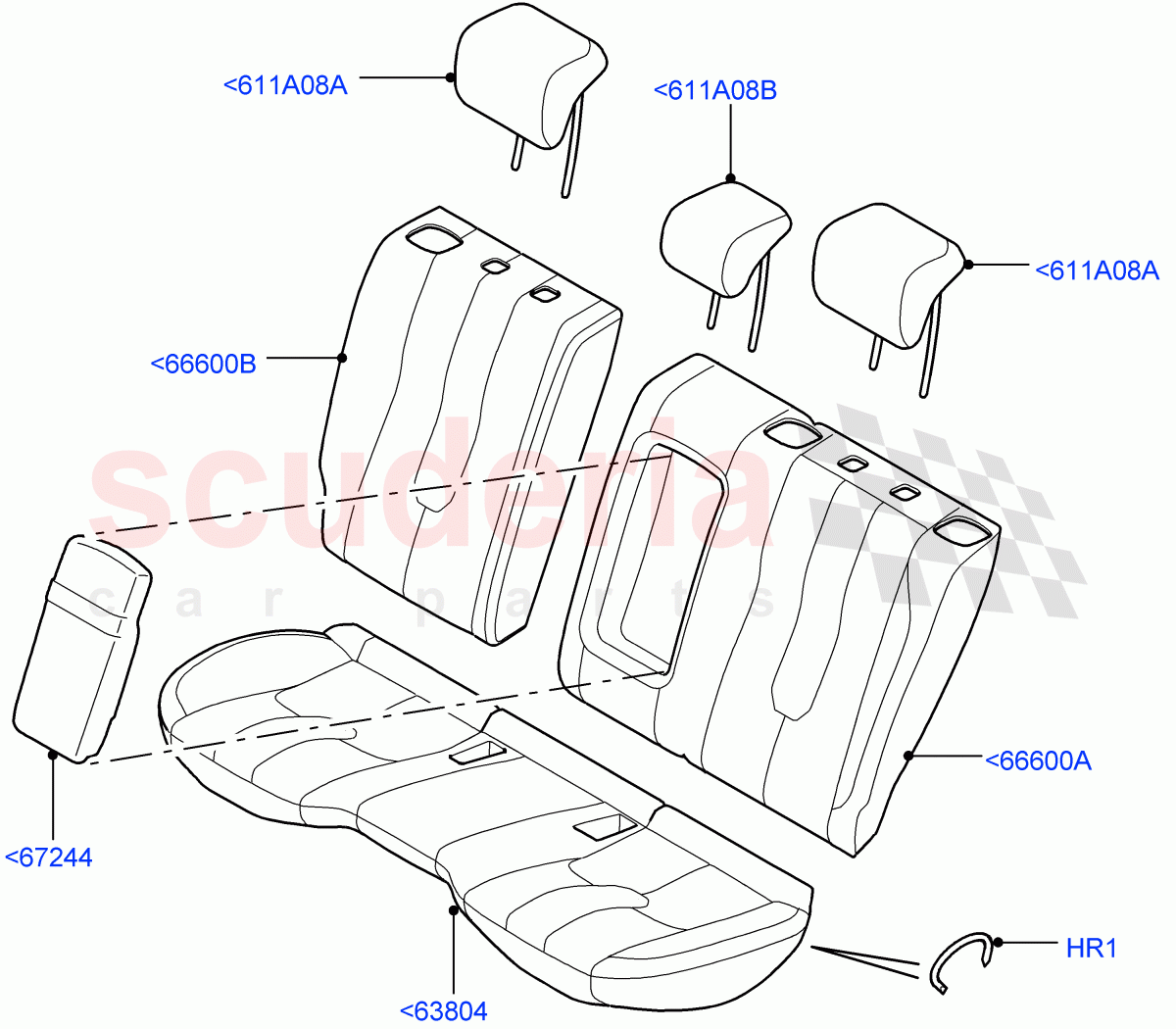 Rear Seat Covers (Windsor Leather Perforated, Changsu (China), 2nd Row Seat 60/40 (3 P) - Folding) ((V) FROMEG000001, (V) TOGG134737) of Land Rover Land Rover Range Rover Evoque (2012-2018) [2.0 Turbo Diesel]