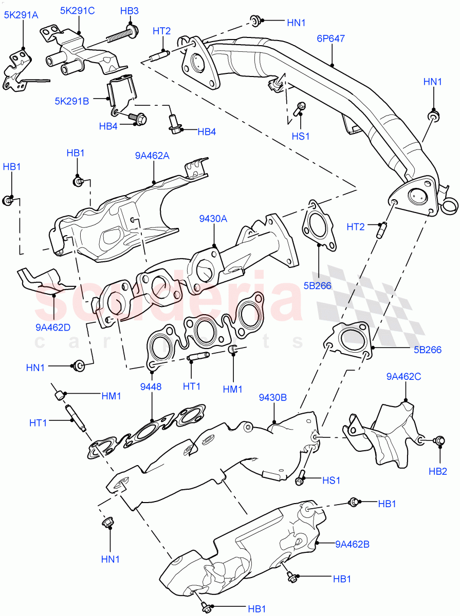 Exhaust Manifold (Solihull Plant Build) (3.0 V6 D Gen2 Twin Turbo) ((V) FROMFA000001) of Land Rover Land Rover Range Rover Sport (2014+) [3.0 Diesel 24V DOHC TC]