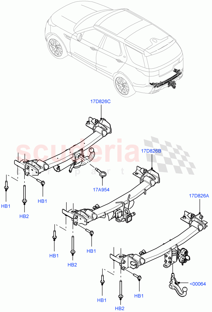 Tow Bar (Solihull Plant Build) (Tow Hitch Receiver NAS, Tow Hitch Receiver 12 Pin Elec, Tow Hitch - Electric Deployable, Tow Hitch Elec Deployable Swan Neck, Tow Hitch Man Detachable Swan Neck, Tow Hitch - Detatchable) ((V) FROMHA000001) of Land Rover Land Rover Discovery 5 (2017+) [2.0 Turbo Diesel]