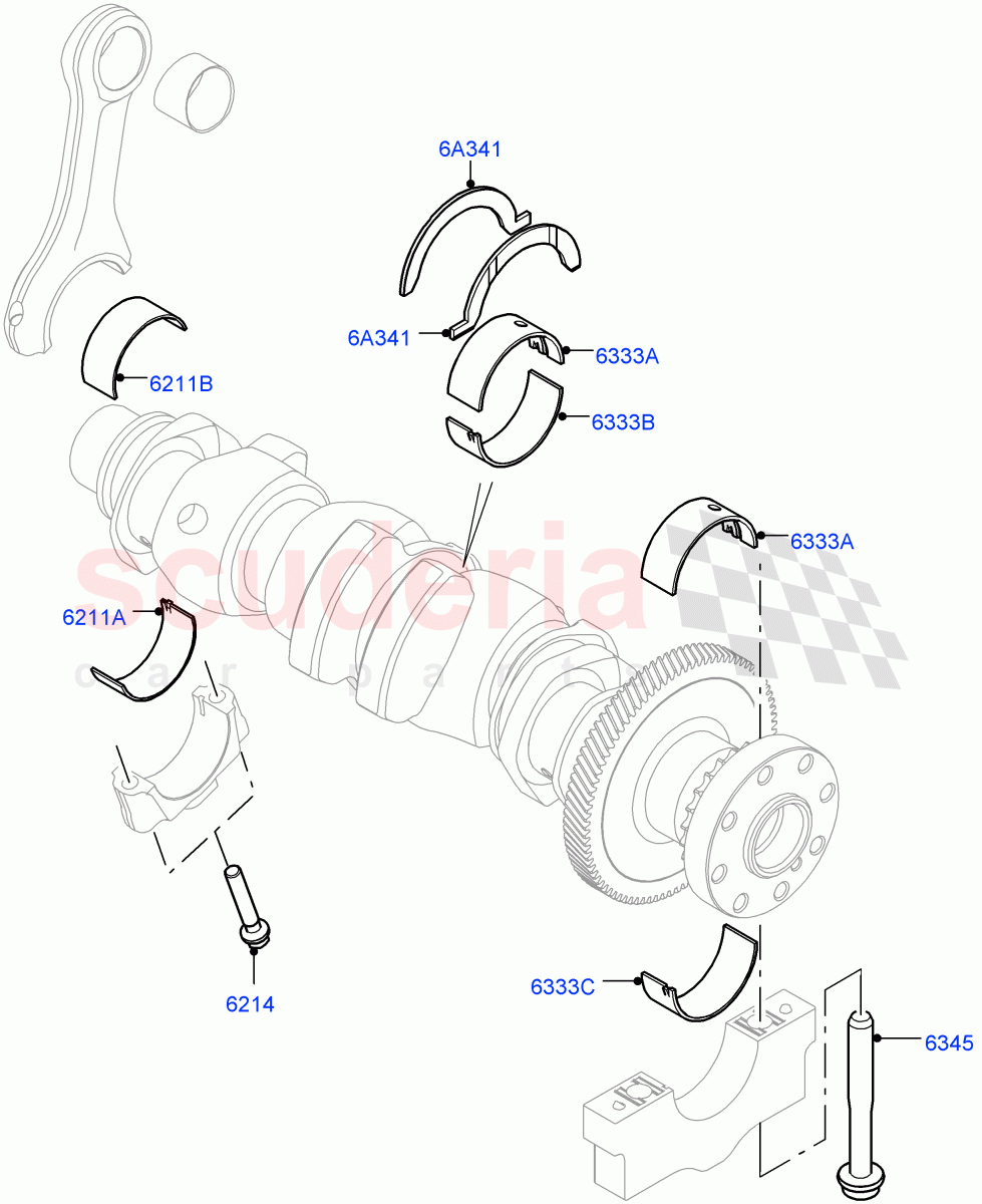Crankshaft/Pistons And Bearings (Solihull Plant Build) (2.0L AJ200P Hi PHEV, 2.0L I4 High DOHC AJ200 Petrol, 2.0L I4 Mid DOHC AJ200 Petrol) ((V) FROMHA000001) of Land Rover Land Rover Range Rover Velar (2017+) [2.0 Turbo Petrol AJ200P]