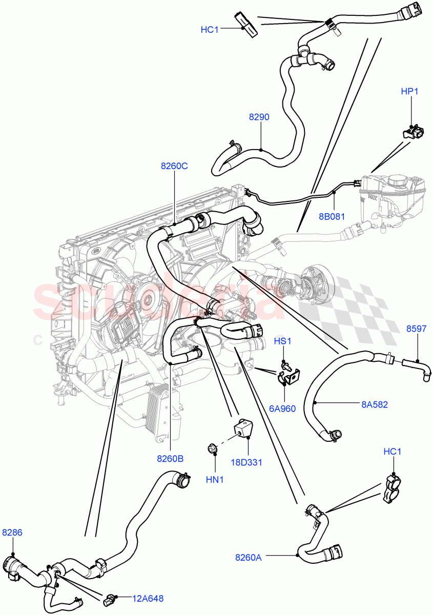 Cooling System Pipes And Hoses (2.0L 16V TIVCT T/C Gen2 Petrol, Halewood (UK), 2.0L 16V TIVCT T/C 240PS Petrol) of Land Rover Land Rover Discovery Sport (2015+) [2.0 Turbo Petrol GTDI]
