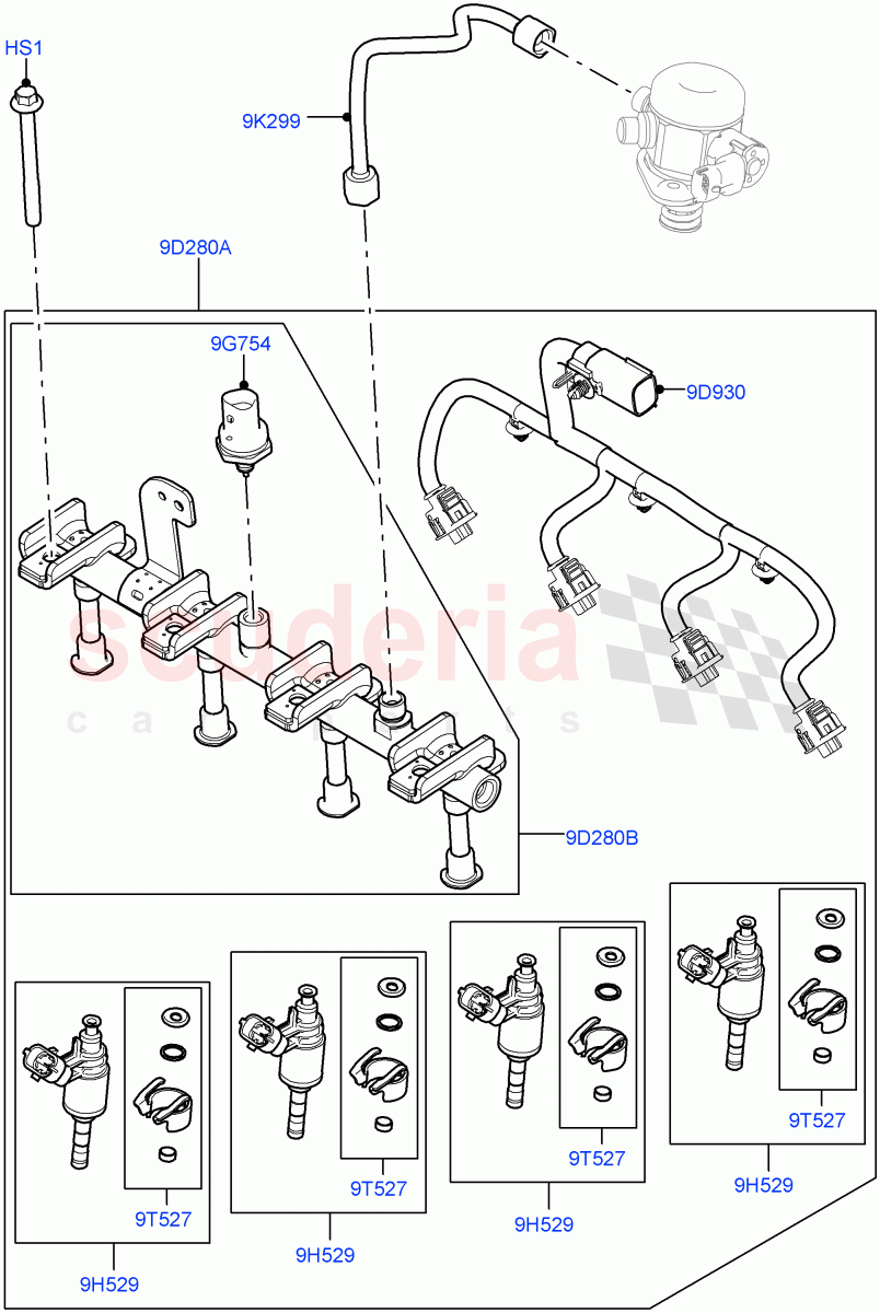 Fuel Injectors And Pipes (2.0L AJ20P4 Petrol Mid PTA, Changsu (China)) of Land Rover Land Rover Range Rover Evoque (2019+) [2.0 Turbo Petrol AJ200P]