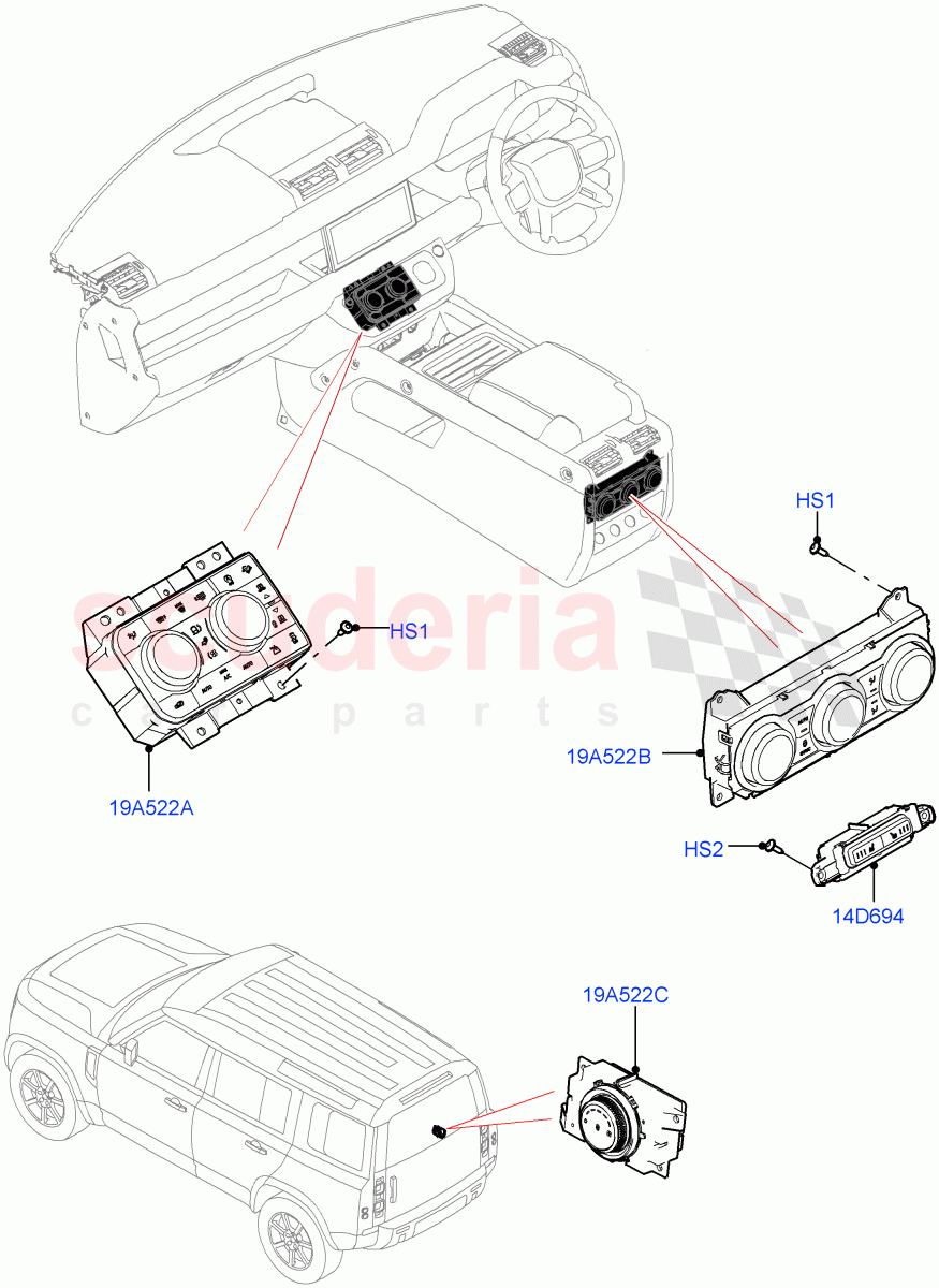 Heater & Air Conditioning Controls of Land Rover Land Rover Defender (2020+) [2.0 Turbo Petrol AJ200P]