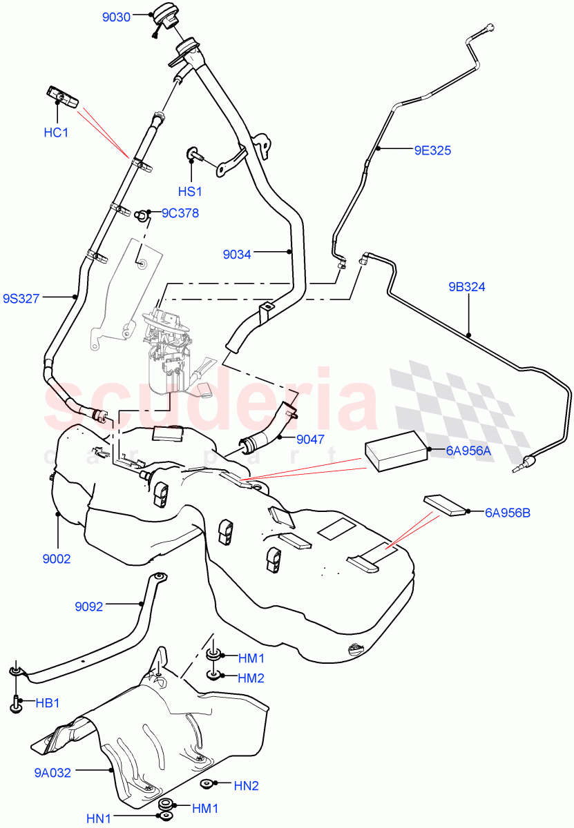 Fuel Tank & Related Parts (3.0L DOHC GDI SC V6 PETROL, Pet Tank W/O Leak Det - Std Filter) ((V) TOJA999999) of Land Rover Land Rover Range Rover Velar (2017+) [3.0 DOHC GDI SC V6 Petrol]