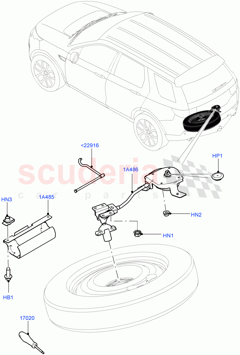 Spare Wheel Carrier (Halewood (UK), With 3rd Row Double Seat, With 7 Seat Configuration, Third Row Dual Individual Seat) of Land Rover Land Rover Discovery Sport (2015+) [2.2 Single Turbo Diesel]