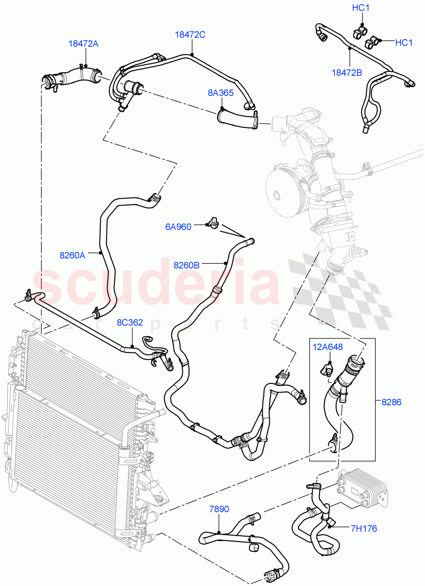 Cooling System Pipes And Hoses (5.0L OHC SGDI SC V8 Petrol - AJ133) ((V) FROMAA000001) of Land Rover Land Rover Range Rover Sport (2010-2013) [5.0 OHC SGDI SC V8 Petrol]