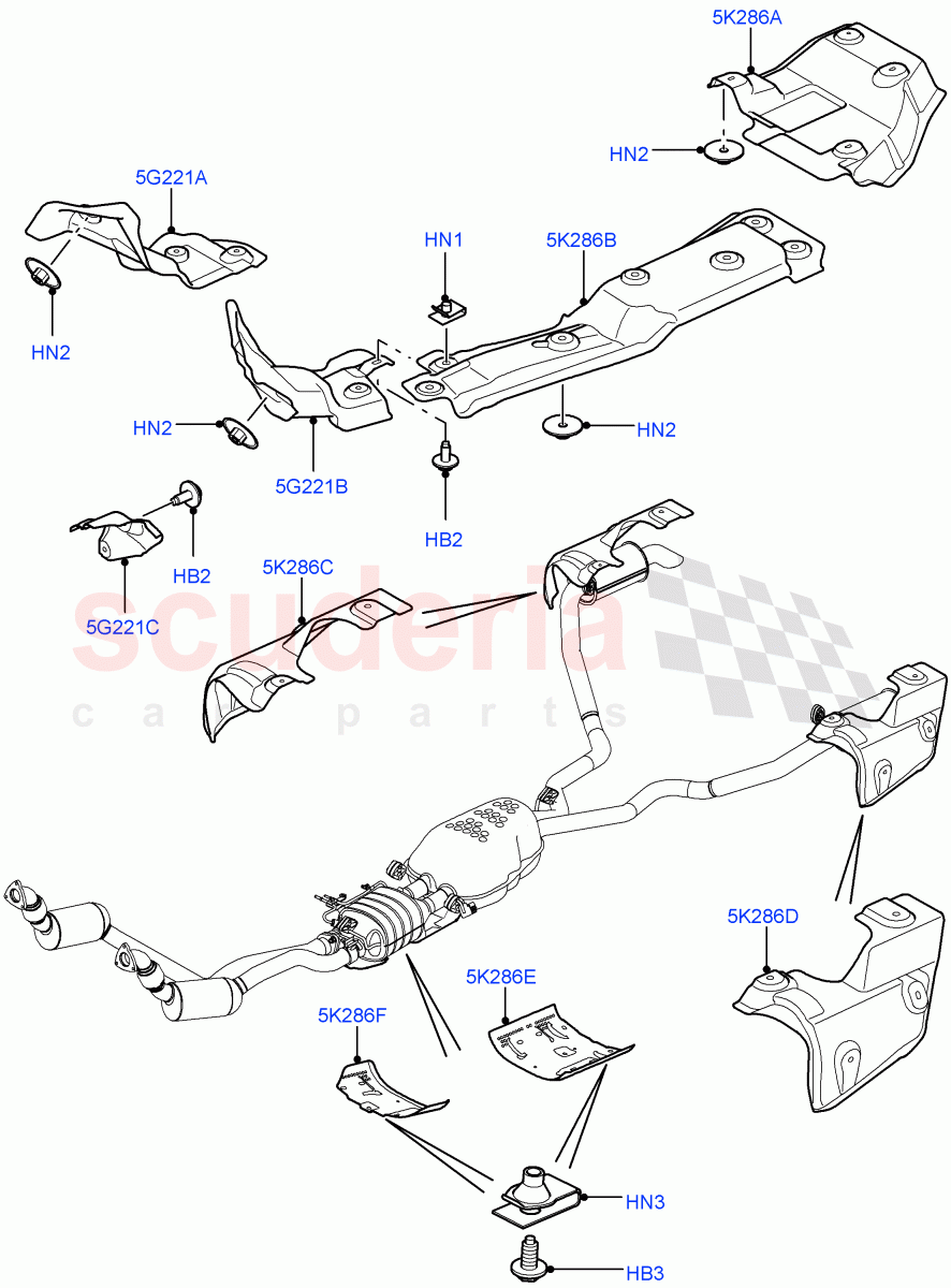 Heat Shields - Exhaust System(3.6L V8 32V DOHC EFi Diesel Lion)((V)FROM7A000001,(V)TO9A999999) of Land Rover Land Rover Range Rover Sport (2005-2009) [3.6 V8 32V DOHC EFI Diesel]