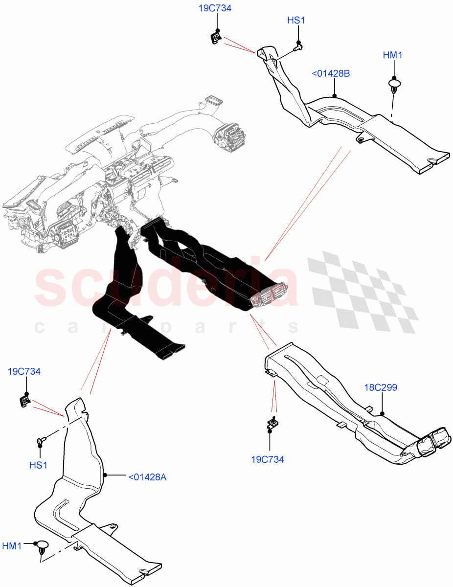 Air Vents, Louvres And Ducts(Internal Components, Floor)((V)FROMNA000001) of Land Rover Land Rover Range Rover Velar (2017+) [3.0 I6 Turbo Petrol AJ20P6]