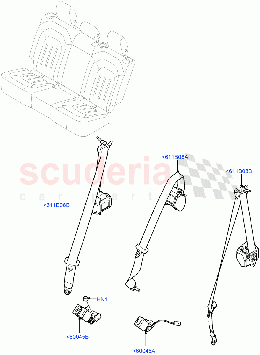 Rear Seat Belts(With 40/20/40 Split Fold Rear Seat) of Land Rover Land Rover Defender (2020+) [3.0 I6 Turbo Diesel AJ20D6]