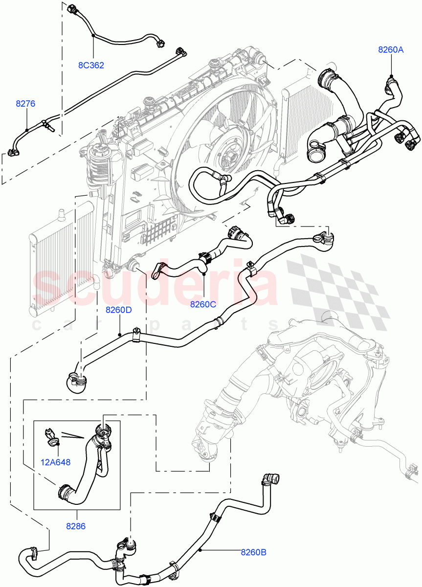 Cooling System Pipes And Hoses (Solihull Plant Build) (3.0L DOHC GDI SC V6 PETROL) ((V) FROMEA000001, (V) TOJA999999) of Land Rover Land Rover Range Rover (2012-2021) [3.0 DOHC GDI SC V6 Petrol]