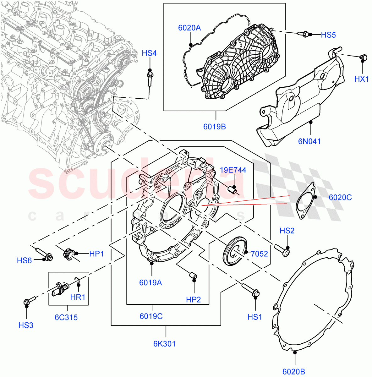 Timing Gear Covers (3.0L AJ20P6 Petrol High) ((V) FROMKA000001) of Land Rover Land Rover Range Rover Sport (2014+) [3.0 I6 Turbo Petrol AJ20P6]