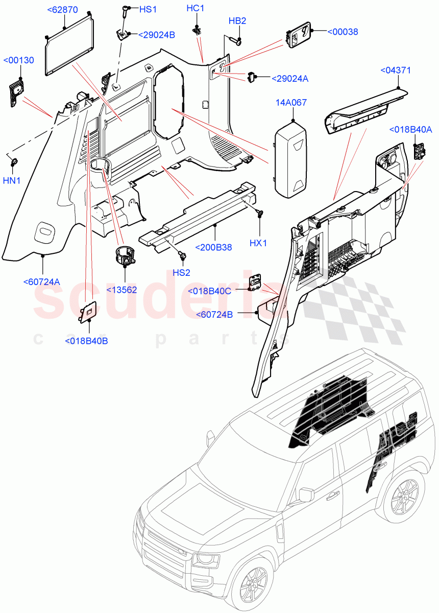 Side Trim (Luggage Compartment) (Standard Wheelbase) of Land Rover Land Rover Defender (2020+) [3.0 I6 Turbo Petrol AJ20P6]