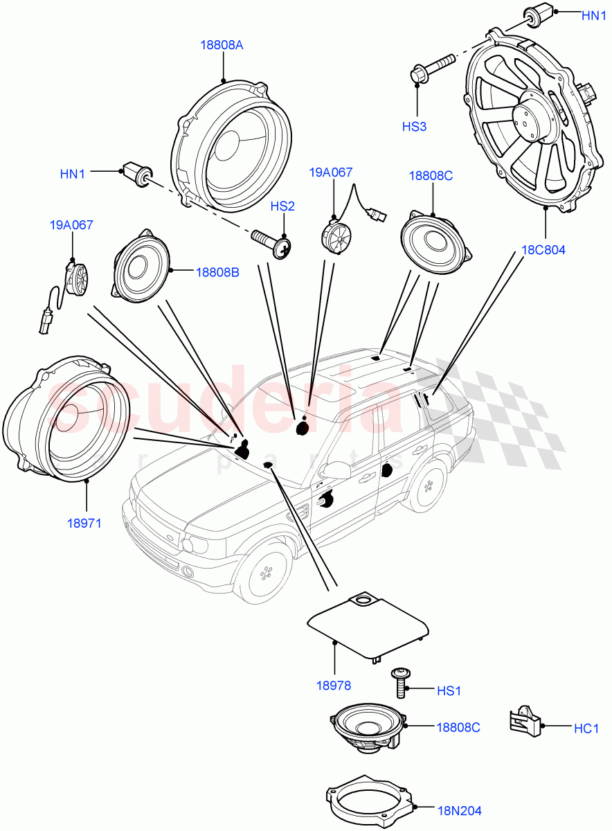 Speakers (Premium Audio 1280 W) ((V) FROMCA000001) of Land Rover Land Rover Range Rover Sport (2010-2013) [5.0 OHC SGDI SC V8 Petrol]