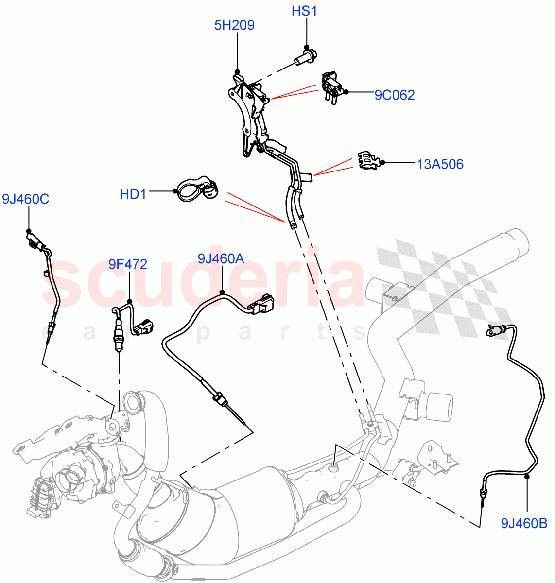 Exhaust Sensors And Modules (3.0 V6 D Gen2 Mono Turbo, Stage V Plus DPF, Proconve L6 Emissions) ((V) FROMFA000001) of Land Rover Land Rover Range Rover Sport (2014+) [3.0 Diesel 24V DOHC TC]