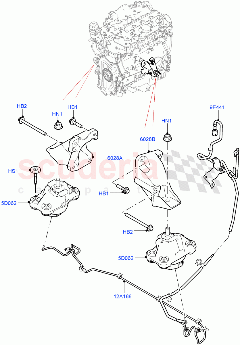 Engine Mounting (Nitra Plant Build) (2.0L I4 High DOHC AJ200 Petrol) ((V) FROMK2000001) of Land Rover Land Rover Discovery 5 (2017+) [2.0 Turbo Diesel]