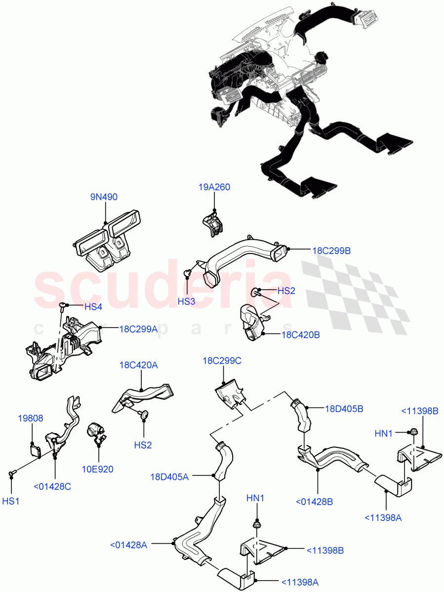 Air Vents, Louvres And Ducts (Internal Components) (LHD, Halewood (UK), Head Up Display) ((V) TOKH999999) of Land Rover Land Rover Discovery Sport (2015+) [1.5 I3 Turbo Petrol AJ20P3]
