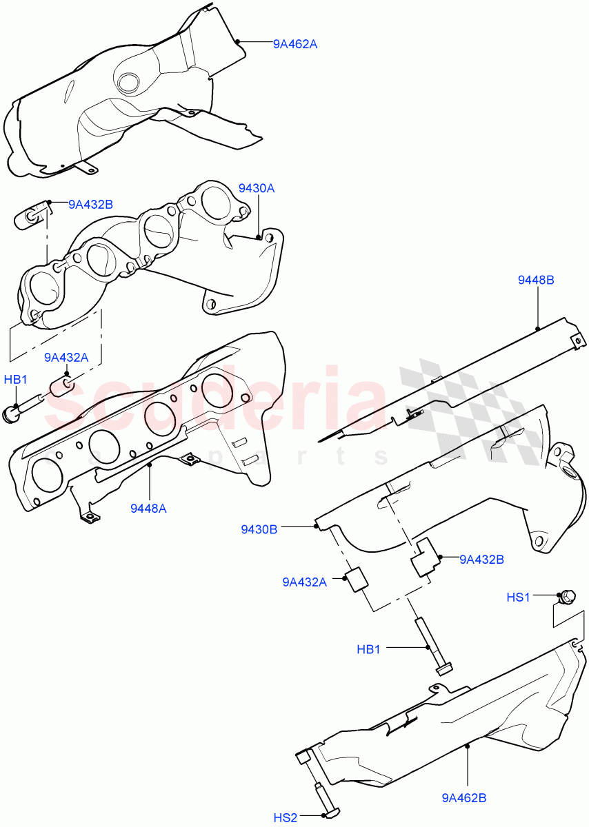 Exhaust Manifold (5.0L OHC SGDI SC V8 Petrol - AJ133, 5.0 Petrol AJ133 DOHC CDA, 5.0L P AJ133 DOHC CDA S/C Enhanced) ((V) TOJA999999) of Land Rover Land Rover Range Rover (2012-2021) [5.0 OHC SGDI SC V8 Petrol]