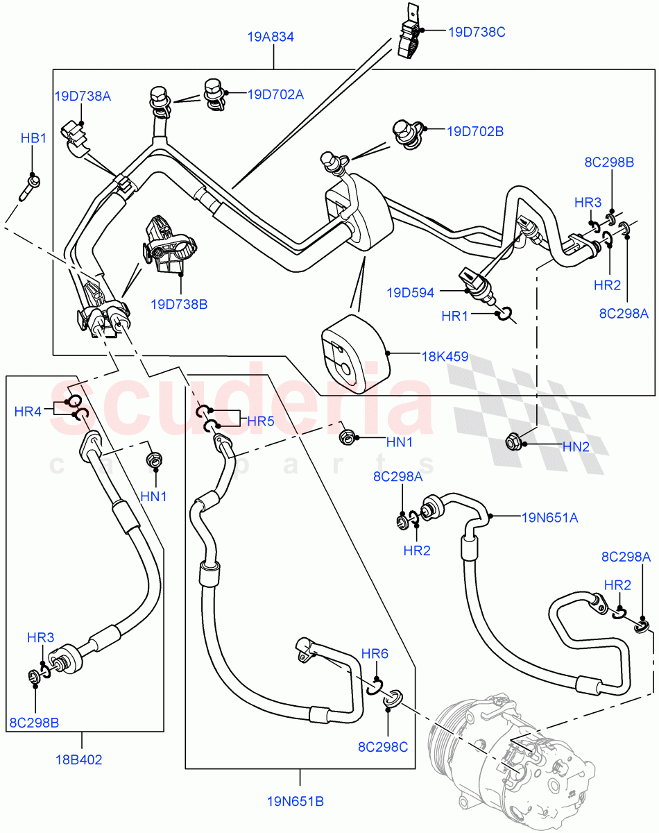 Air Conditioning System(2.0L 16V TIVCT T/C 240PS Petrol,Itatiaia (Brazil),2.0L I4 DSL MID DOHC AJ200,2.0L I4 Mid AJ200 Petrol E100,2.0L I4 DSL HIGH DOHC AJ200,2.0L I4 Mid DOHC AJ200 Petrol)((V)FROMGT000001) of Land Rover Land Rover Range Rover Evoque (2012-2018) [2.0 Turbo Petrol AJ200P]