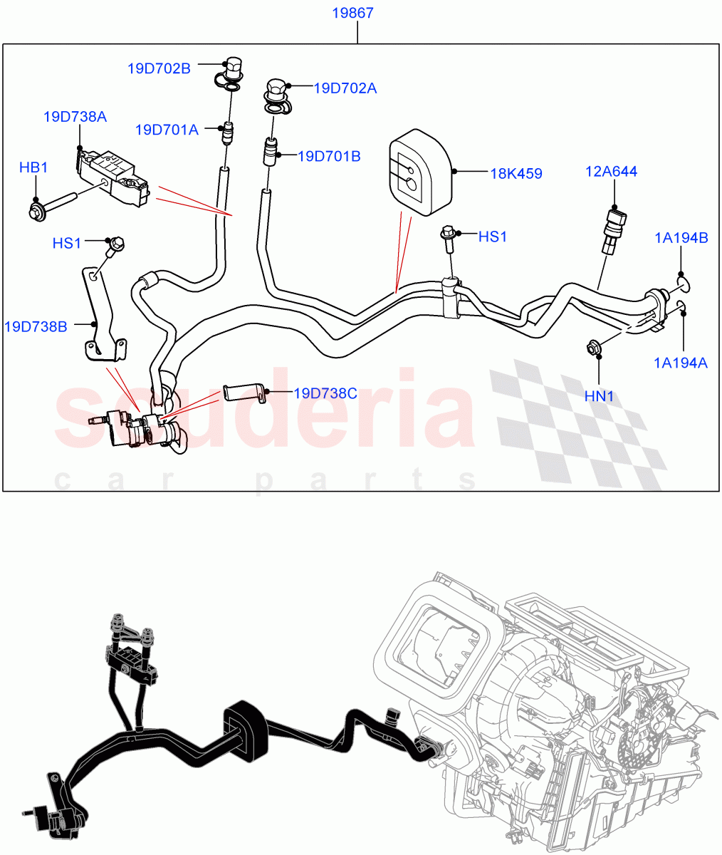 Air Conditioning System (Halewood (UK), Air Con Refrigerant-HF01234YF, Electric Engine Battery-MHEV, A/C HF01234YF w/Intrnl Heat Exchng, Less Electric Engine Battery) ((V) FROMMH000001) of Land Rover Land Rover Range Rover Evoque (2019+) [2.0 Turbo Diesel AJ21D4]