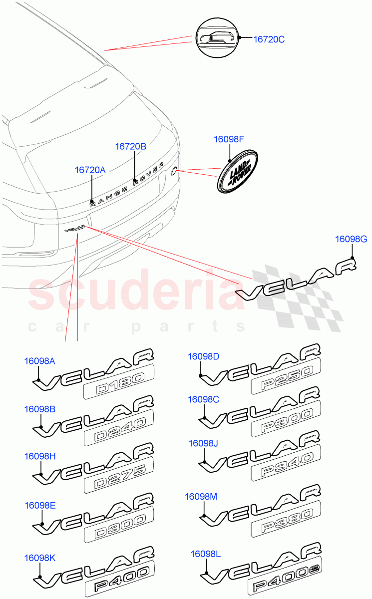 Name Plates(Rear)(Version - Core,Trunk Badge - R Dynamic,Less Trunk Badge,Version - R-Dynamic) of Land Rover Land Rover Range Rover Velar (2017+) [3.0 DOHC GDI SC V6 Petrol]