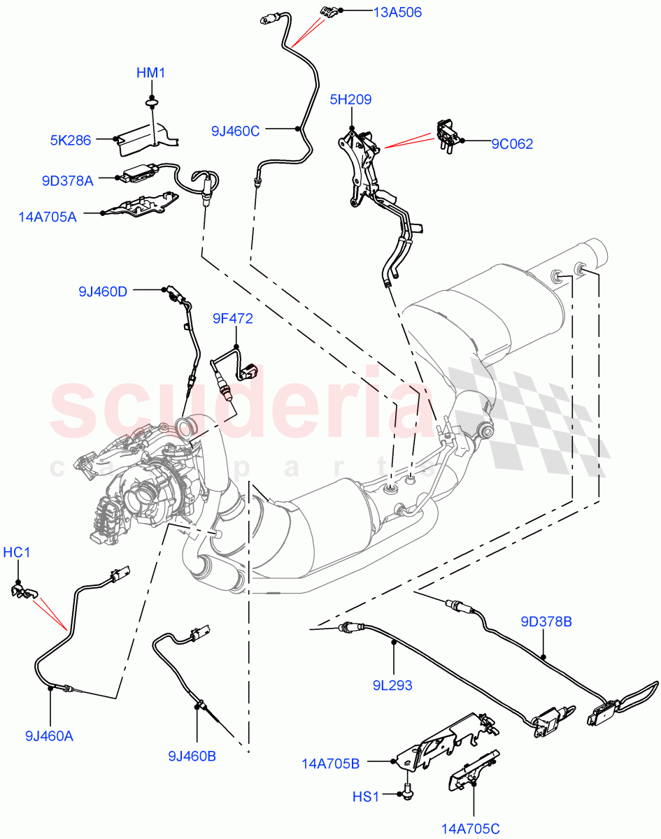 Exhaust Sensors And Modules (Nitra Plant Build) (3.0 V6 D Gen2 Twin Turbo, EU6D Diesel + DPF Emissions, LEV 160) ((V) FROMK2000001) of Land Rover Land Rover Discovery 5 (2017+) [3.0 Diesel 24V DOHC TC]