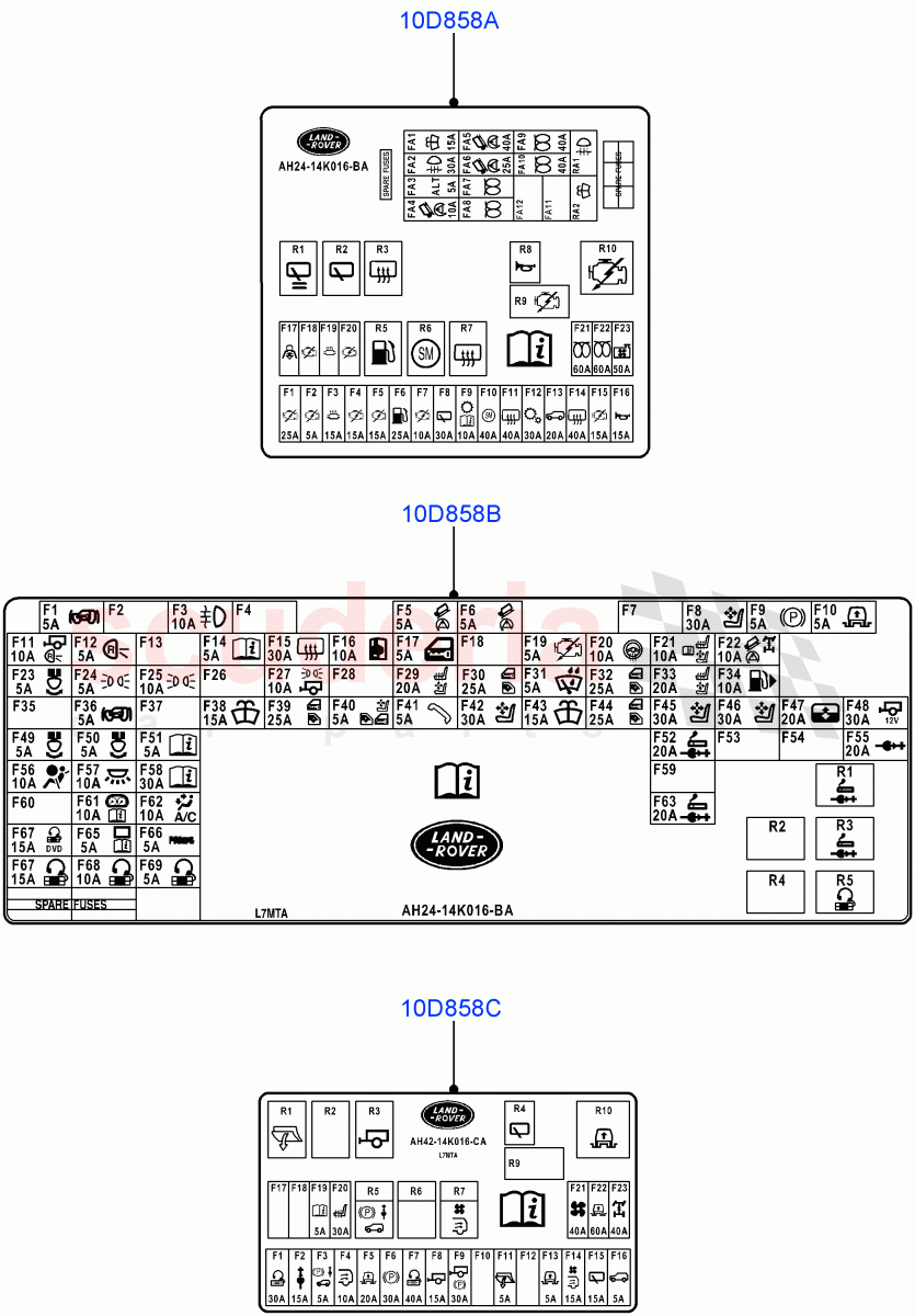 Labels(Fuse Box)((V)FROMAA000001) of Land Rover Land Rover Range Rover (2010-2012) [3.6 V8 32V DOHC EFI Diesel]