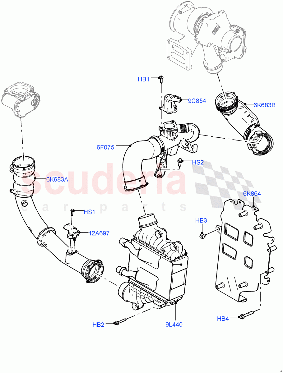 Intercooler/Air Ducts And Hoses (2.0L I4 Mid AJ200 Petrol E100, Itatiaia (Brazil), 2.0L I4 Mid DOHC AJ200 Petrol) ((V) FROMJT000001) of Land Rover Land Rover Range Rover Evoque (2012-2018) [2.0 Turbo Petrol AJ200P]