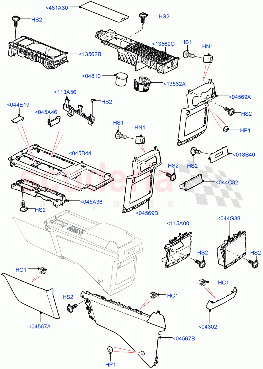 Console - Floor(External Components, Nitra Plant Build)((V)FROMK2000001,(V)TOL2999999) of Land Rover Land Rover Discovery 5 (2017+) [3.0 I6 Turbo Diesel AJ20D6]