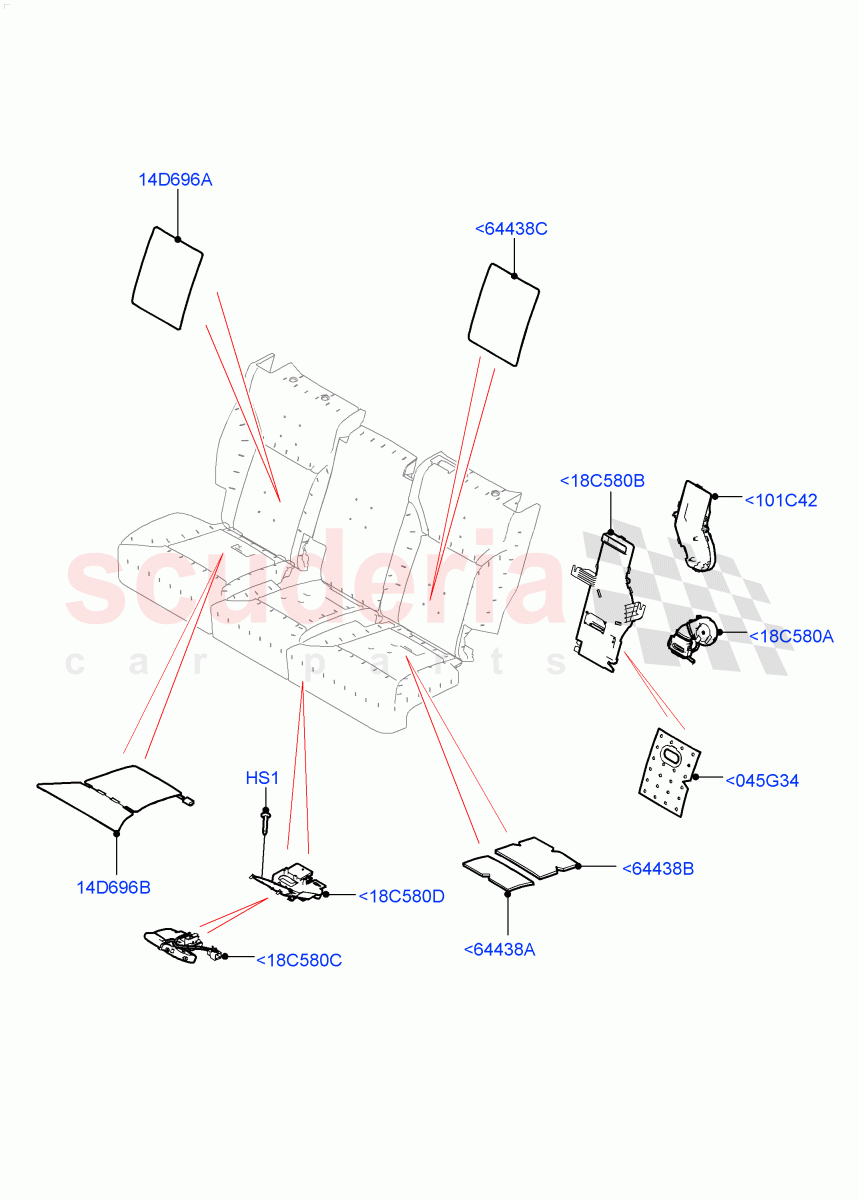 Rear Seat Pads/Valances & Heating (Nitra Plant Build, Heating) (Version - Core, 60/40 Load Through With Slide, Version - R-Dynamic) ((V) FROMK2000001) of Land Rover Land Rover Discovery 5 (2017+) [3.0 DOHC GDI SC V6 Petrol]