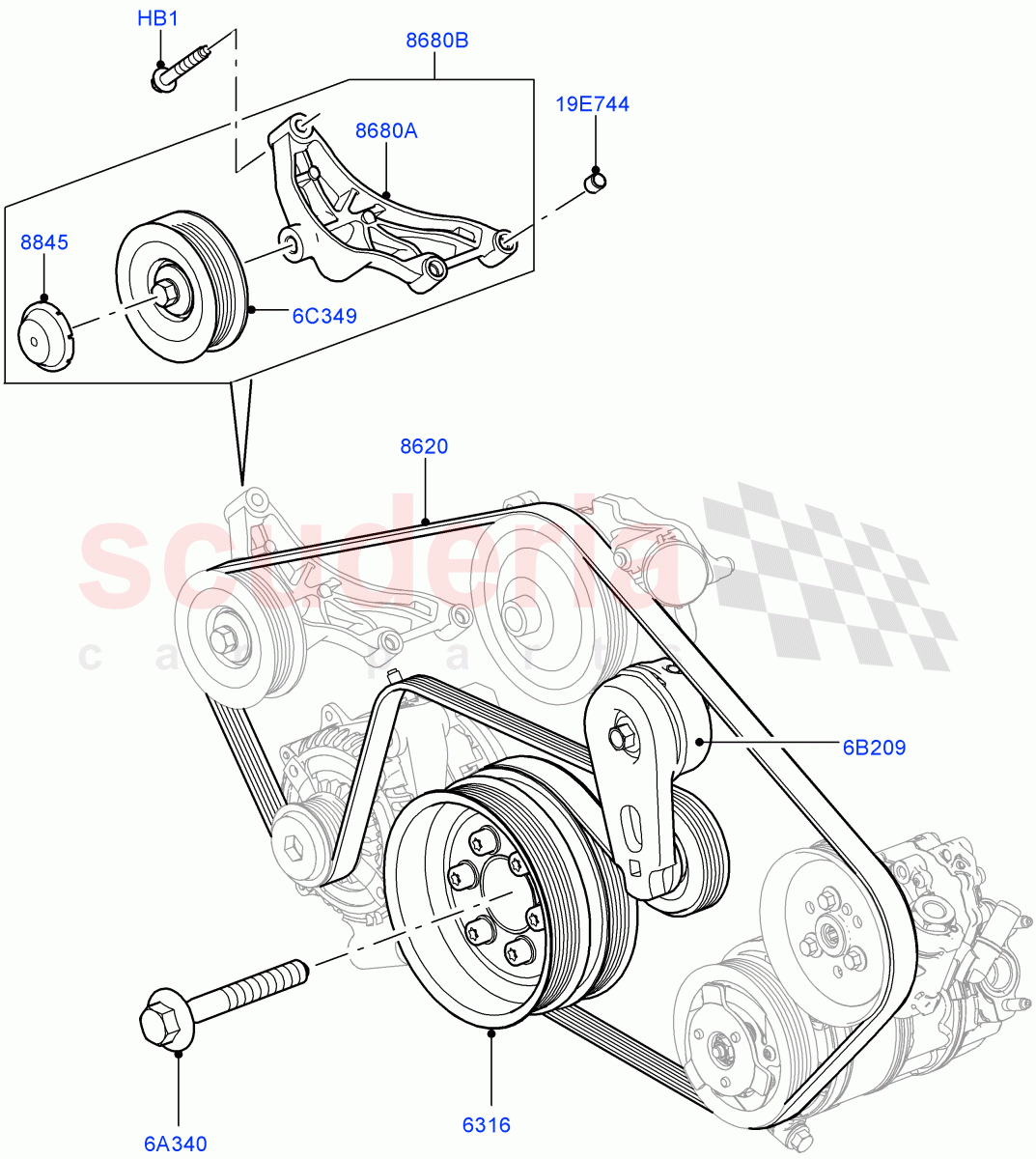 Pulleys And Drive Belts(Primary Drive)(5.0L OHC SGDI NA V8 Petrol - AJ133)((V)FROMAA000001) of Land Rover Land Rover Range Rover (2010-2012) [5.0 OHC SGDI NA V8 Petrol]