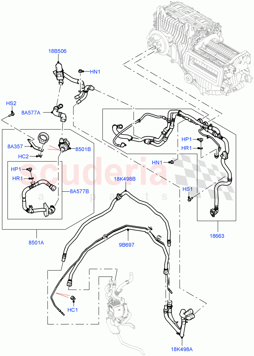 Heater Hoses(3.0L AJ20D6 Diesel High,Fuel Heater W/Pk Heat With Remote,With Air Conditioning - Front/Rear,Fuel Fired Heater With Park Heat) of Land Rover Land Rover Range Rover (2022+) [3.0 I6 Turbo Petrol AJ20P6]