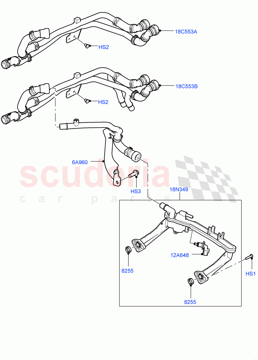 Heater Hoses (3.0L DOHC GDI SC V6 PETROL) ((V) FROMEA000001) of Land Rover Land Rover Discovery 4 (2010-2016) [3.0 Diesel 24V DOHC TC]