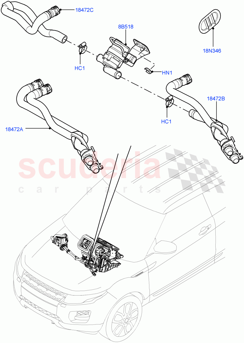 Heater Hoses(2.0L 16V TIVCT T/C 240PS Petrol,Halewood (UK),2.0L I4 DSL MID DOHC AJ200,2.0L 16V TIVCT T/C Gen2 Petrol)((V)TOGH999999) of Land Rover Land Rover Range Rover Evoque (2012-2018) [2.0 Turbo Diesel]