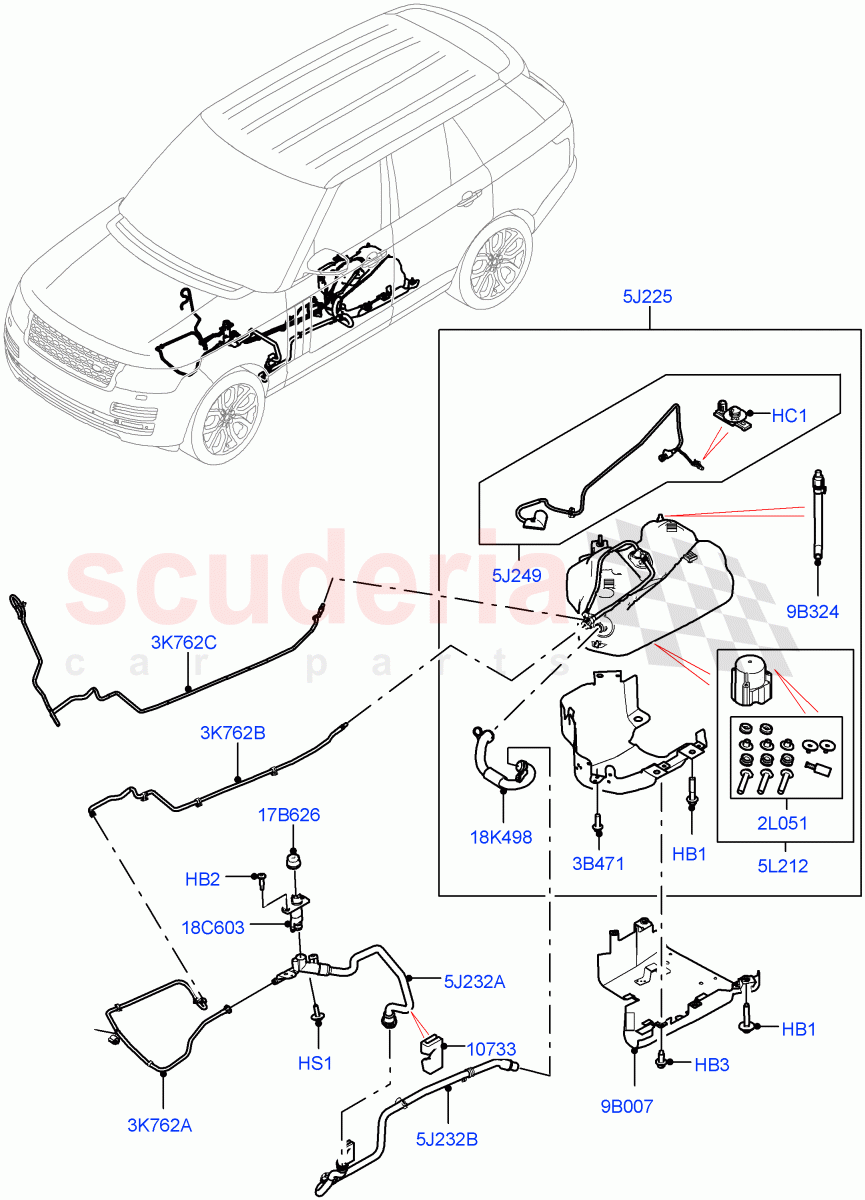 Exhaust Fluid Injection System (Tank And Filler) (3.0L AJ20D6 Diesel High, With Diesel Exh Fluid Emission Tank) ((V) FROMLA000001) of Land Rover Land Rover Range Rover (2012-2021) [3.0 I6 Turbo Diesel AJ20D6]