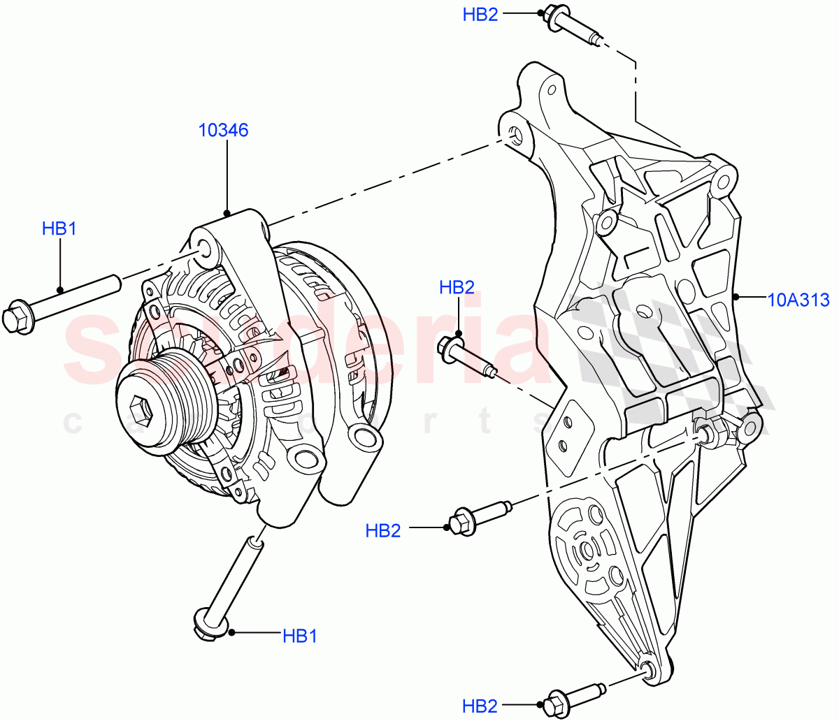 Alternator And Mountings (Nitra Plant Build) (3.0 V6 D Low MT ROW, 3.0 V6 D Gen2 Mono Turbo, 3.0 V6 D Gen2 Twin Turbo) ((V) FROMK2000001) of Land Rover Land Rover Discovery 5 (2017+) [2.0 Turbo Petrol AJ200P]