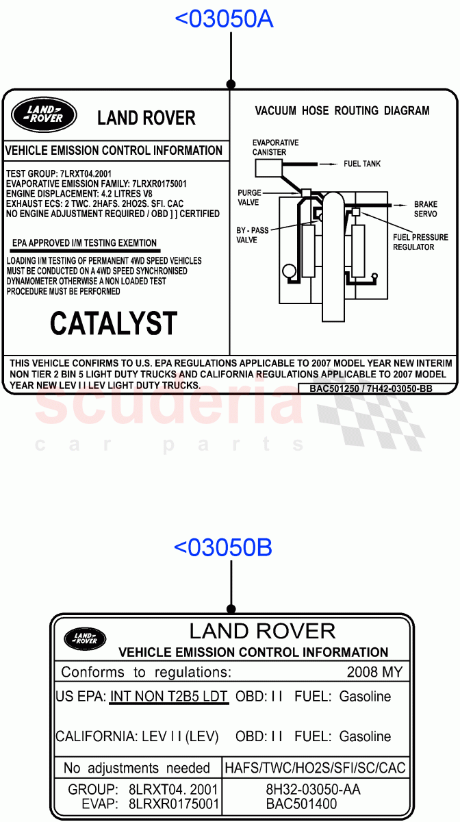 Labels(Warnings And Emissions)((V)TO9A999999) of Land Rover Land Rover Range Rover Sport (2005-2009) [4.2 Petrol V8 Supercharged]