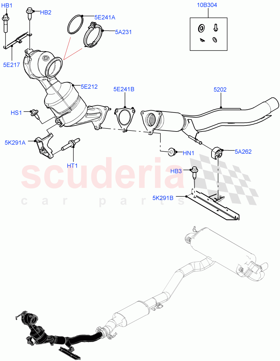 Front Exhaust System (2.0L I4 High DOHC AJ200 Petrol, 2.0L I4 Mid DOHC AJ200 Petrol, 2.0L I4 Mid AJ200 Petrol E100) ((V) FROMJH000001) of Land Rover Land Rover Range Rover Evoque (2012-2018) [2.0 Turbo Petrol AJ200P]