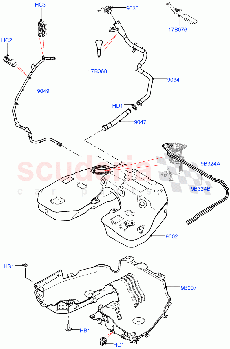 Fuel Tank & Related Parts(Nitra Plant Build)(3.0L AJ20D6 Diesel High,Standard Wheelbase)((V)FROMM2000001) of Land Rover Land Rover Defender (2020+) [3.0 I6 Turbo Diesel AJ20D6]