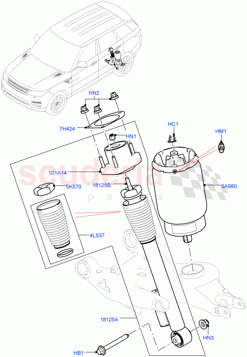 Rear Springs And Shock Absorbers(Version - Core,With Four Corner Air Suspension,Non SVR,Electronic Air Suspension With ACE) of Land Rover Land Rover Range Rover Sport (2014+) [2.0 Turbo Diesel]