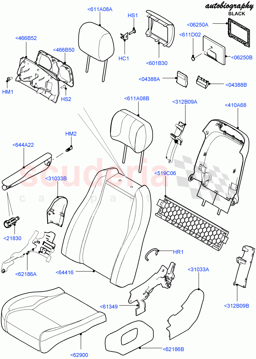 Front Seat Covers(Autobiography Black / SV Autobiography)(2S AL Leather Diamond,Limited Edition Lux Leather,Perforated Soft Grain Leather)((V)FROMEA000001,(V)TOHA999999) of Land Rover Land Rover Range Rover (2012-2021) [2.0 Turbo Petrol AJ200P]