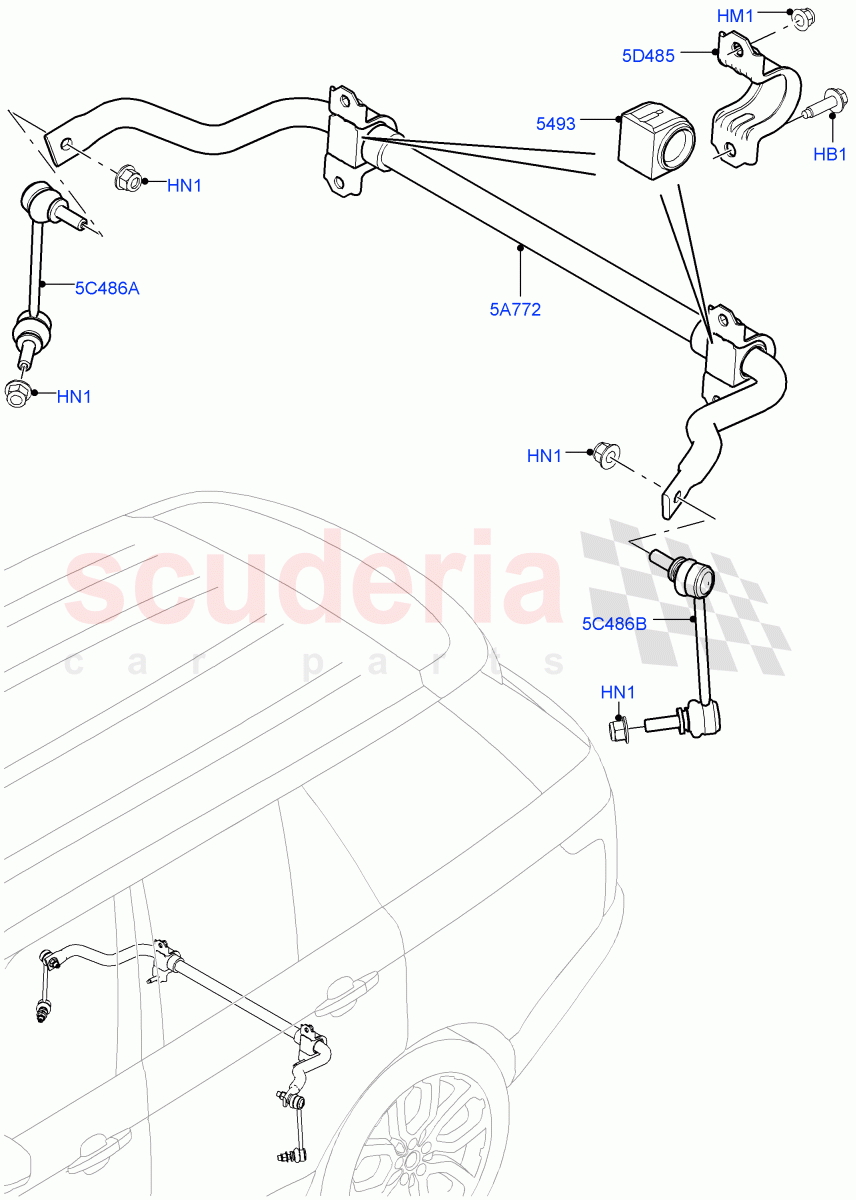 Rear Cross Member & Stabilizer Bar(Conventional Stabilizer Bar)(2.0L 16V TIVCT T/C 240PS Petrol,Less ACE Suspension,5.0L OHC SGDI SC V8 Petrol - AJ133,3.0 V6 Diesel,5.0L OHC SGDI NA V8 Petrol - AJ133,2.0L AJ200P Hi PHEV,5.0 Petrol AJ133 DOHC CDA,3.0L DOHC GDI SC V6 PETROL)((V)TOJA999999) of Land Rover Land Rover Range Rover (2012-2021) [3.0 Diesel 24V DOHC TC]