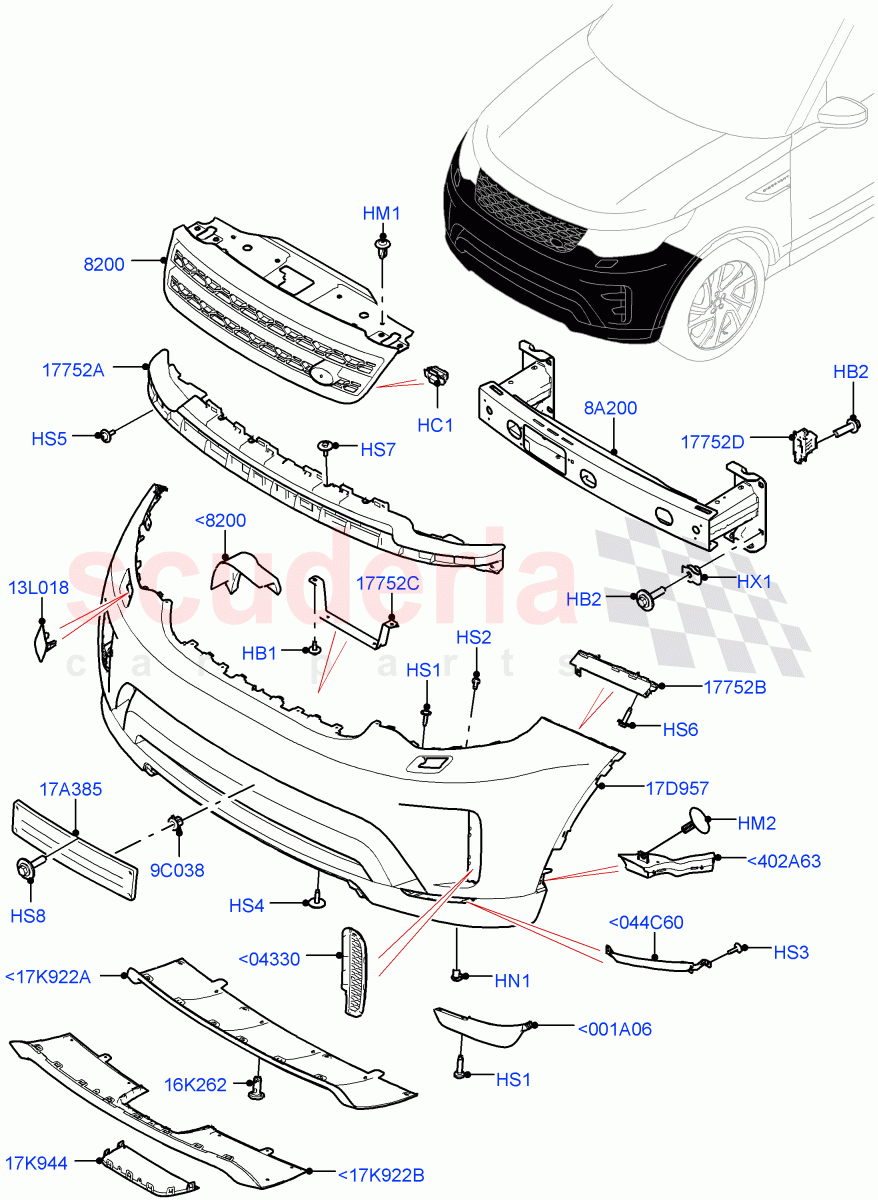Radiator Grille And Front Bumper (Nitra Plant Build) (Rear Bmp Lwr Valance - Dark Silver, Rear Bmp Lower Valance-Indus Silver, Rear Bmp Lower Valance - Anthracite, Rear Bmp Lwr Valance - White Silver) ((V) FROMM2000001) of Land Rover Land Rover Discovery 5 (2017+) [3.0 I6 Turbo Diesel AJ20D6]