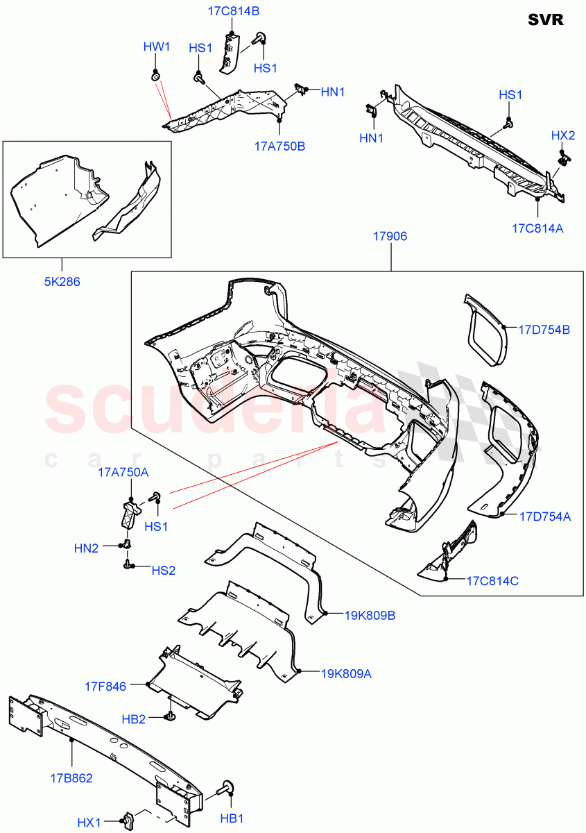 Rear Bumper(SVR Version,SVR)((V)FROMJA000001) of Land Rover Land Rover Range Rover Sport (2014+) [5.0 OHC SGDI SC V8 Petrol]