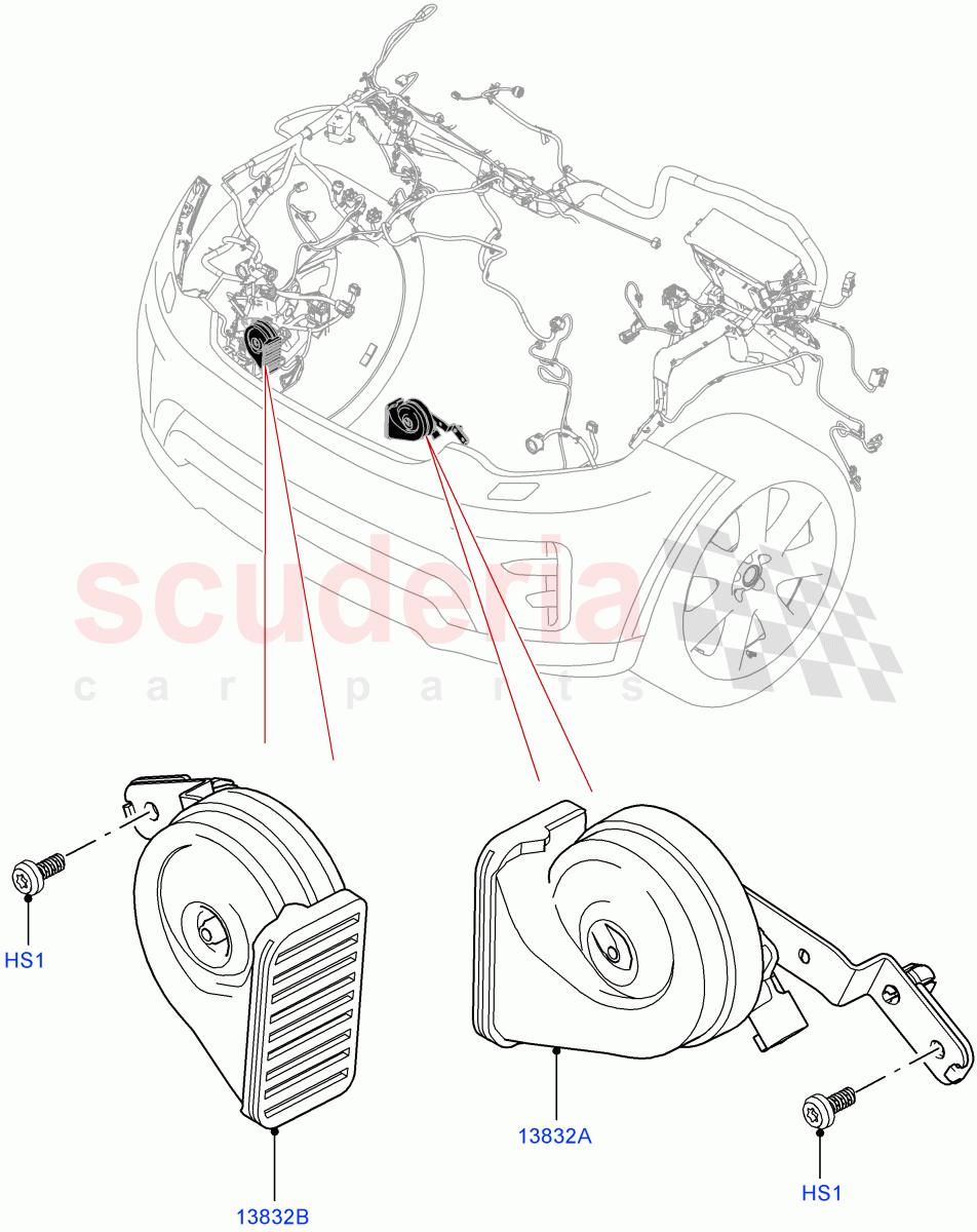 Battery Cables And Horn (Solihull Plant Build, Horn) ((V) FROMHA000001) of Land Rover Land Rover Discovery 5 (2017+) [2.0 Turbo Petrol AJ200P]